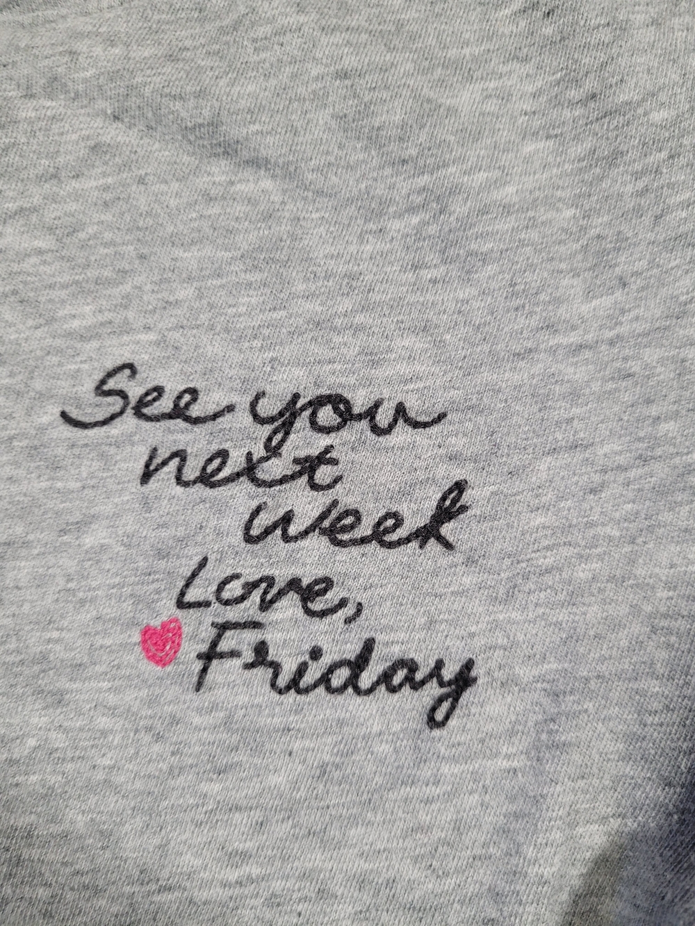 Old Navy Gray Sleep Top with Script and Pink Heart